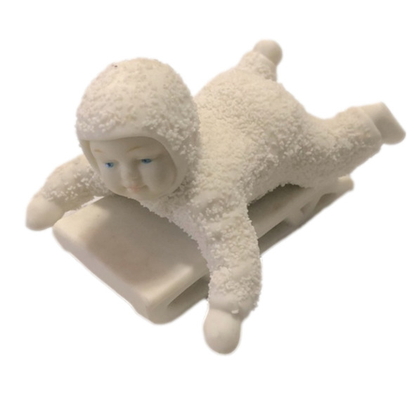 VTG Snowbabies Dept 56 Figurine Winter Tales Hold On Tight Sledding Sled - Picture 1 of 5